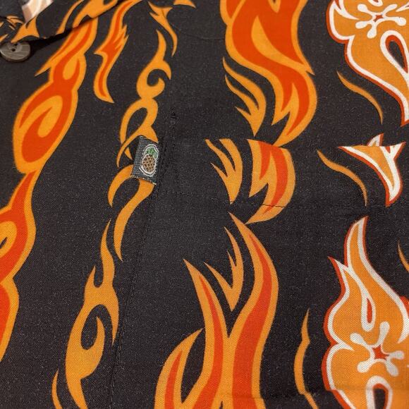 Pineapple Connection Men’s Hawaiian Tribal Flames Short Sleeve Shirt Orange XL - Picture 4 of 7